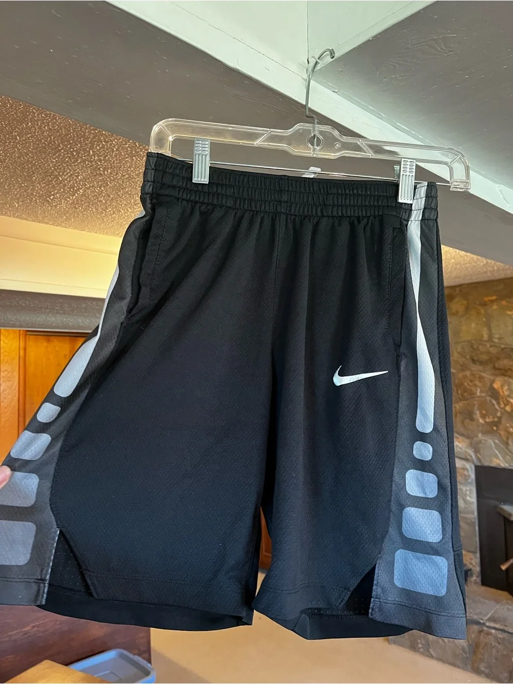 Nike Black and Gray Boys' Athletic Shorts with Swoosh